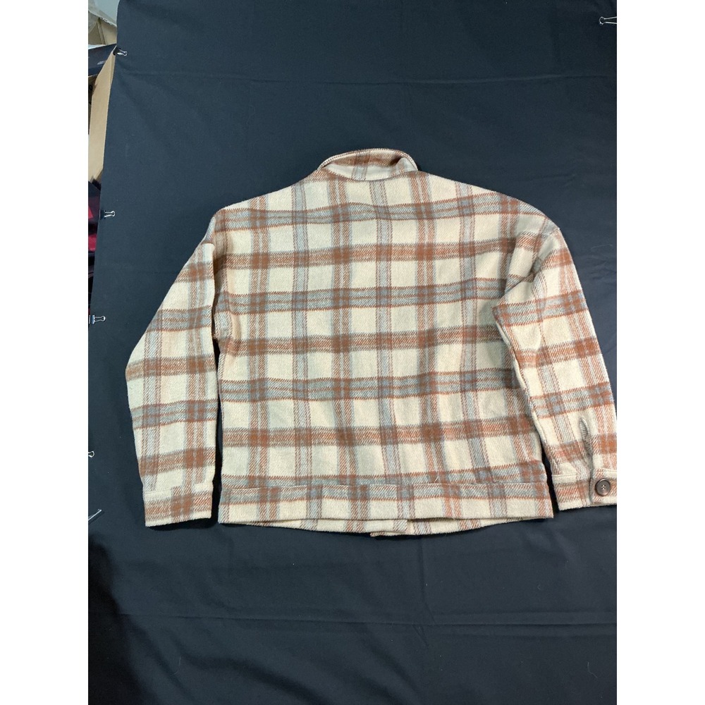 Staccato Womens Plaid Button Up Shacket Shirt Jacket Cream Rust Small - Picture 8 of 9